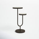 Modern End Table - Maximo round pedestal side table with two-tier tabletops and a black metal frame.