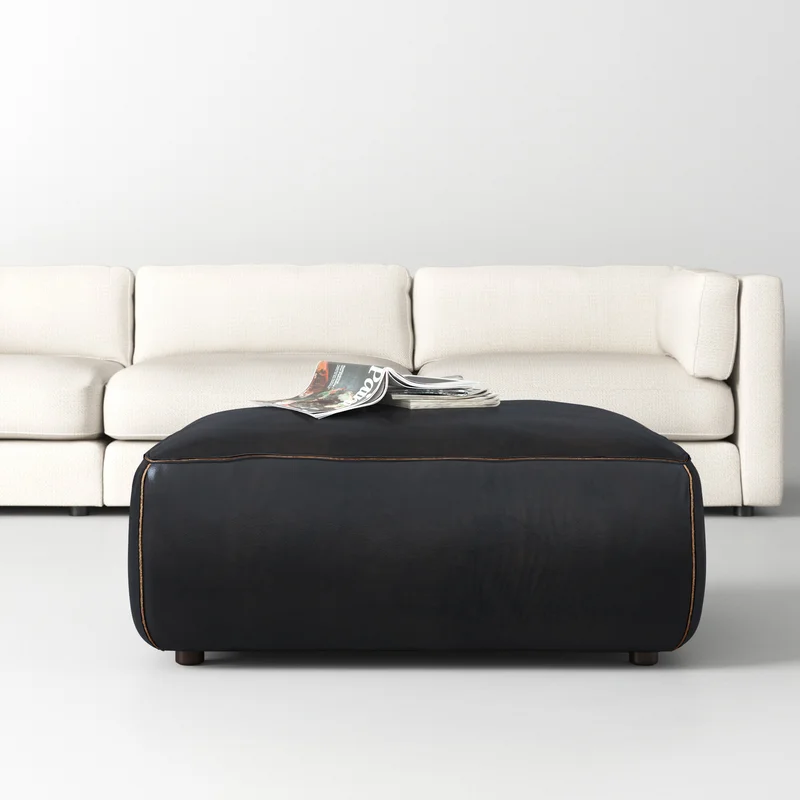 Jamie Leather Ottoman