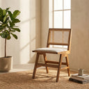 Zev Solid Wood and Rattan Upholstered Dining Chair