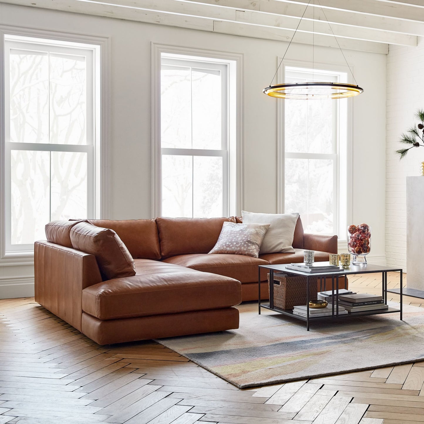 Case Leather 2-Piece Bumper Chaise Sectional
