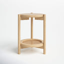 Jerry round natural wood 2-tier end table straight front studio view