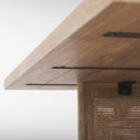 Underneath view of Lachlan coffee table showing metal support brackets and wood assembly