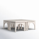 Remi square whitewashed wood nesting coffee table set three-quarter studio angle showcasing arched bases