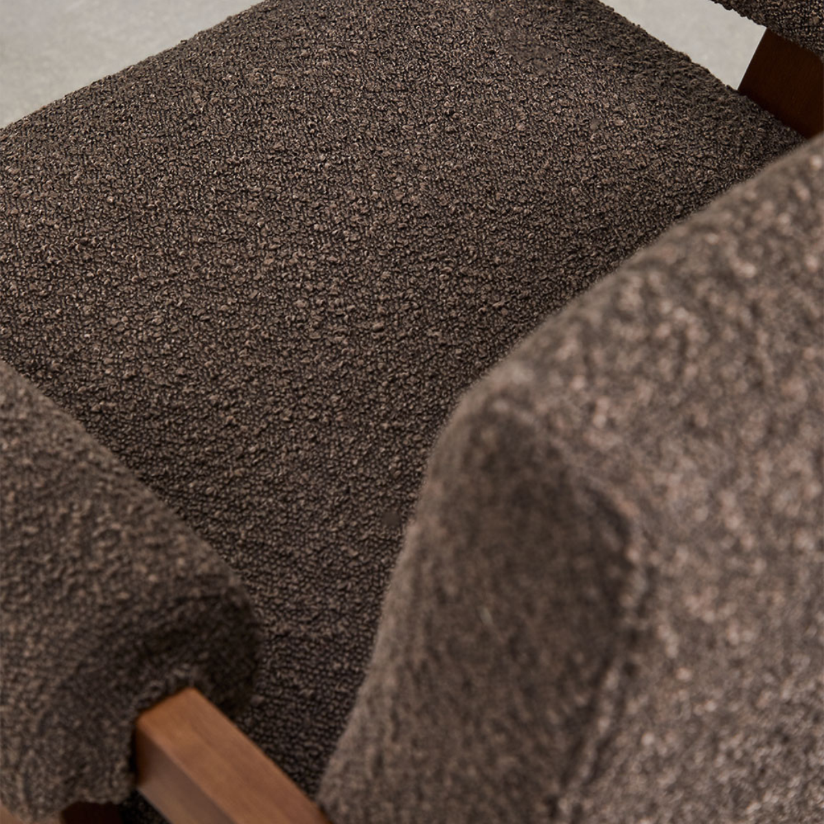 Eddie Dining Chair with Armrests in Wood and Bouclé Fabric