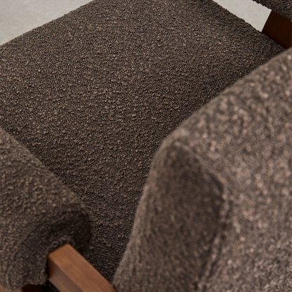 Eddie Dining Chair with Armrests in Wood and Bouclé Fabric
