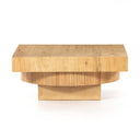 Harry square solid wood coffee table straight side profile view showing fluted pedestal base