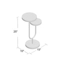 Modern End Table - Maximo round pedestal side table with two circular tabletops, 25-inch height and 15-inch by 10-inch dimensions.