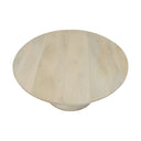 Top down high angle view of Musa round coffee table showing light wood grain panel layout