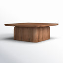 Brendan square solid wood coffee table straight side profile view with rounded block base