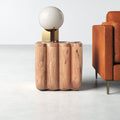 Keaton solid wood square end table with fluted pillar block base styled in a room