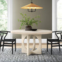 Close-up of the Loyal dining table's natural wood surface displaying its subtle grain pattern and organic texture.
