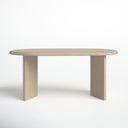 Byron Oval 6 Seater Dining Table in natural wood finish shown against a white background, featuring a softly rounded oval tabletop and two panel legs.