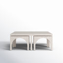 Remi square whitewashed wood nesting coffee table set straight side profile view with nested arched tables