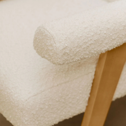 Eddie Dining Chair with Armrests in Wood and Bouclé Fabric