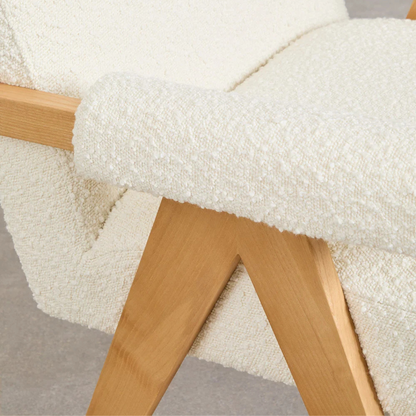 Eddie Dining Chair with Armrests in Wood and Bouclé Fabric