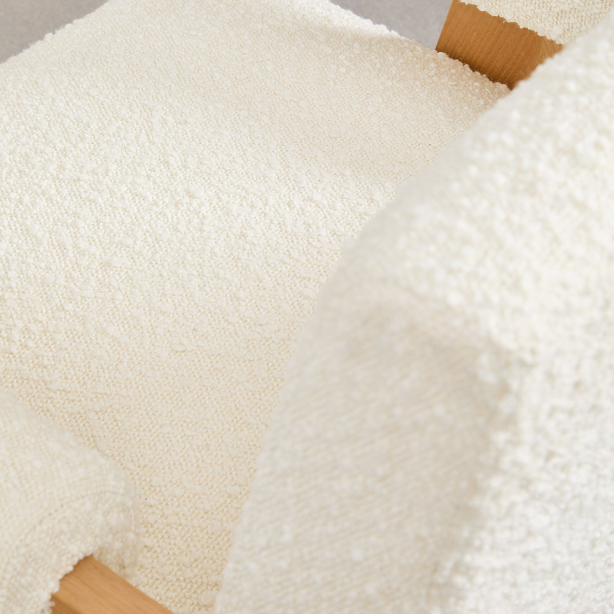 Eddie Dining Chair with Armrests in Wood and Bouclé Fabric