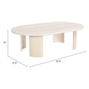 Jefferson oval light wood coffee table dimensions diagram showing height, width, and depth measurements