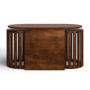 Douglas solid wood 3-piece nesting table set straight front studio view with nested stools