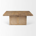 Lachlan square coffee table straight front view highlighting woven cane panel base