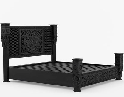 Dorian Rustic Solid Wood Designer Platform Bed With Headboard