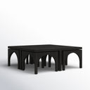 Remi square charcoal black wood nesting coffee table set three-quarter studio view showcasing arched bases