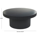 Bridger round black wood coffee table dimensions diagram showing height and diameter measurements