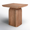 Maximo square solid wood pedestal end table three-quarter studio view showcasing arched base