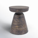Drum Wooden Accent Table - Briar cylindrical side table with a round top and distressed dark brown wood finish.