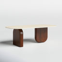 Ricky oval concrete coffee table three-quarter angle studio view showcasing curved wooden slab legs