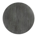 Top down view of Ozzy round end table showing distressed grey wood grain surface