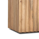 Close up view of Aron end table base showing fluted solid wood pedestal texture