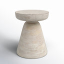 Drum Wooden Accent Table - Briar cylindrical side table with a round top and distressed white wood finish.