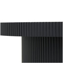Close up detail of Bridger black coffee table reeded tabletop edge and ribbed drum base