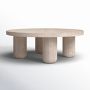 Vicente round light oak coffee table alternative three-quarter angle view showing four legs