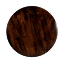 Top down view of Ozzy round end table showing dark brown mango wood grain surface