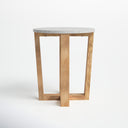 Forest round marble top end table straight front studio view showcasing interlocking geometric legs