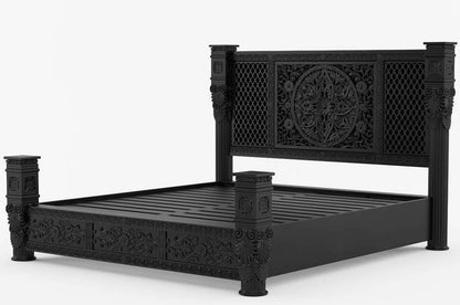 Dorian Rustic Solid Wood Designer Platform Bed With Headboard