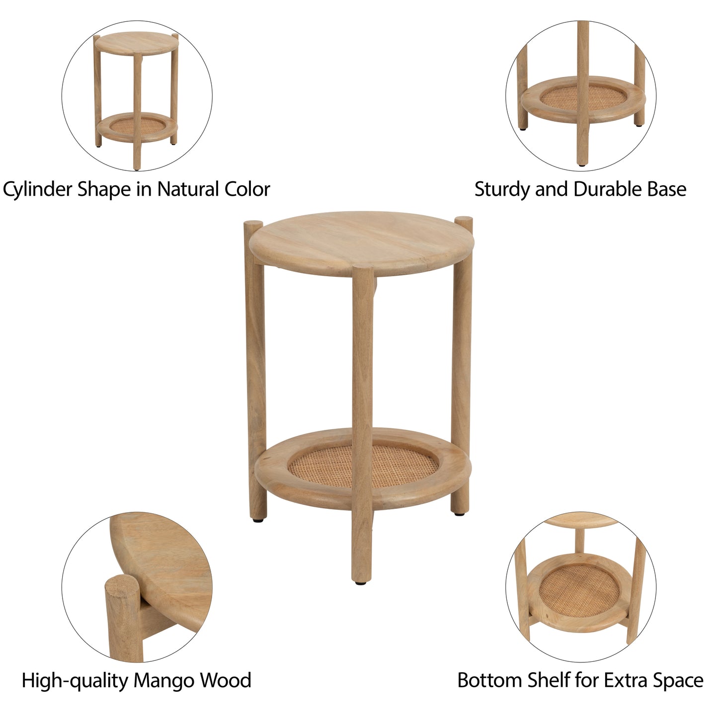 Jerry Natural Wood and Rattan End Table