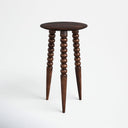 Ozzy round solid mango wood end table with bobbin turned legs three-quarter studio view