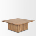 Davian square wood coffee table high three-quarter angle view on white studio background