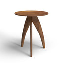 Titan round solid wood 3 legs end table three-quarter studio view showcasing arched tripod base