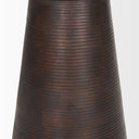 Close up view of Marcellus end table base showing ribbed dark brown wood texture
