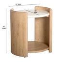 Casen round marble top end table dimensions diagram showing height width and depth