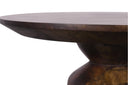 Close up low angle view of Tommy end table top showing beveled rim and pedestal connection