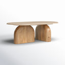 Alvin modern travertine marble oval coffee table alternative three-quarter studio view