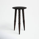 Ozzy black dark espresso solid wood end table with bobbin turned legs three-quarter studio view