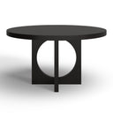 Loyal Round 6 Seater Dining Table in black finish shown against a white background, featuring a round top and geometric circular cutout base.