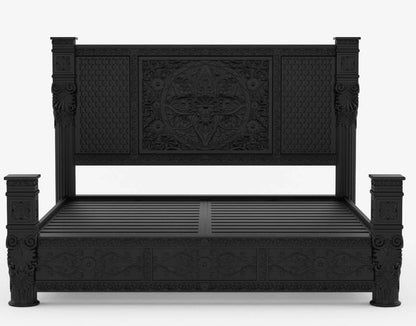 Dorian Rustic Solid Wood Designer Platform Bed With Headboard