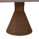 Close-up of the Skyler rectangular tabletop corner showing the light textured wood surface and thick finished edge.