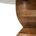 Close up view of Salvador end table pedestal base showing stacked mango wood block seams